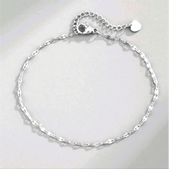 bohovonnie Jewelry - Silver Stainless Steel Anklet with Heart Charm Silvery Color Anklets